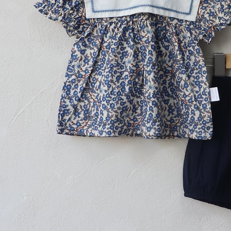 Korean Kids' Floral Two-Piece Summer Set: Girls' Short Sleeve Doll Shirt and Shorts