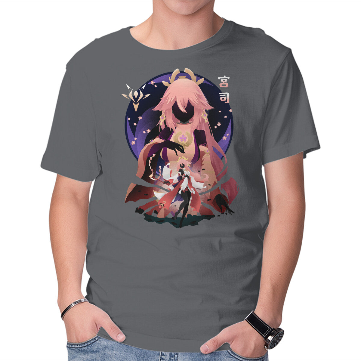 Unisex Crew Neck T-Shirt Fox Girl Graphic Short Sleeve Casual Tee M