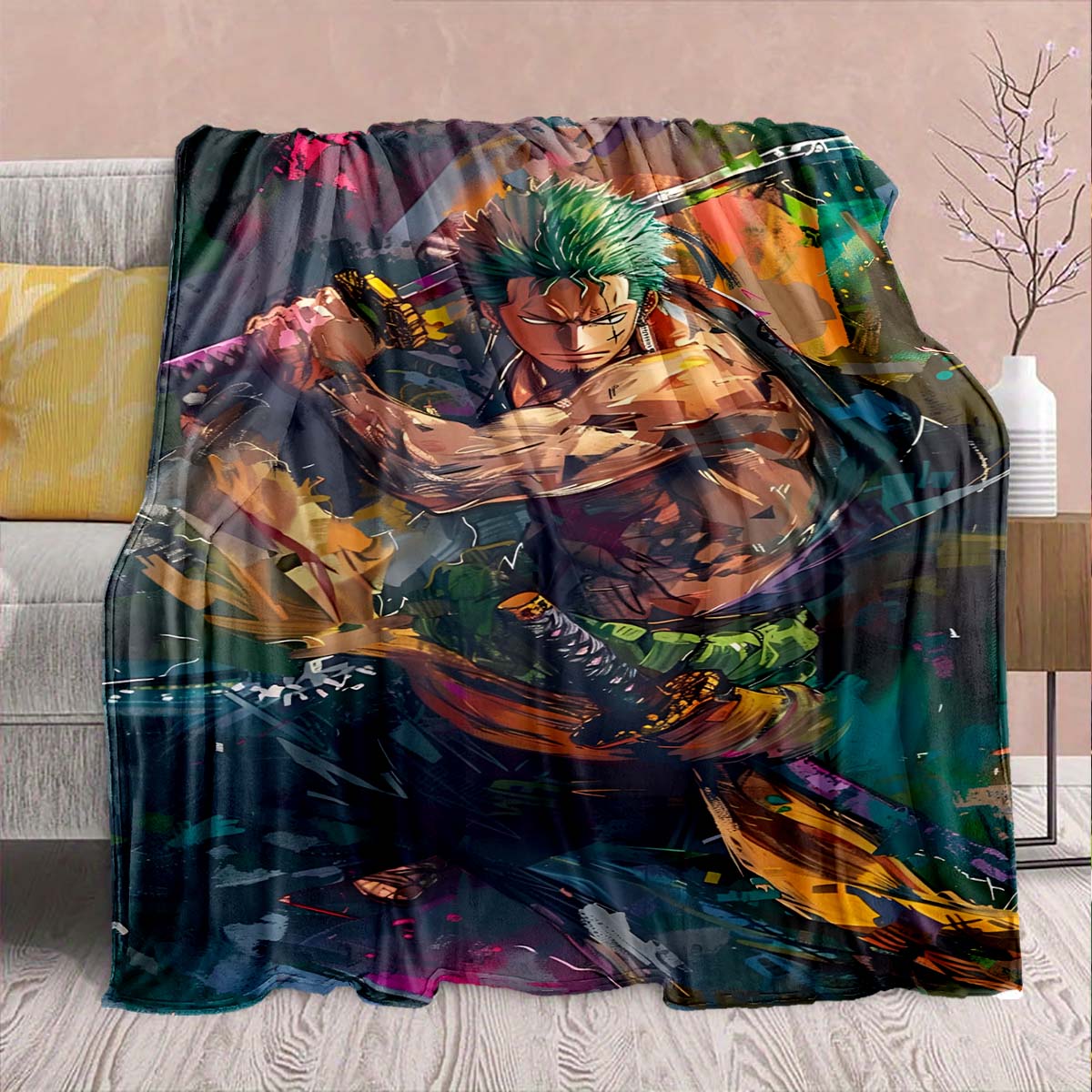 

One Piece Anime Flannel Blanket - Soft Warm Perfect for Sofa, Bedding Camping Travel Office Home Decor -QJY 75x90cm