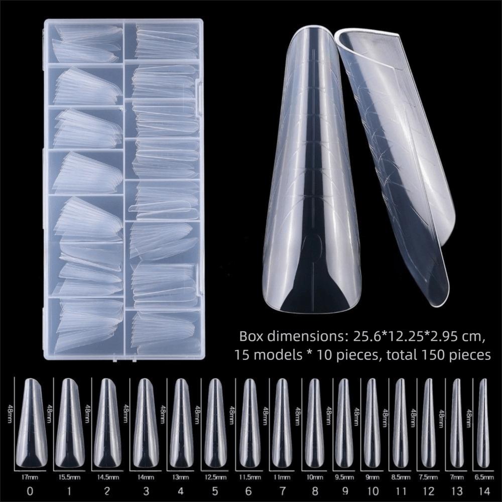 150pcs Coffin Shape Sandwich Nail Forms Natural Clear with Auxiliary Line Double-Sided Fake Nails Clear Extension Almond Shape