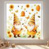 Yousheng 2Pcs Bee Gnome Glass Decal, Clear Electrostatic Window Clings, Summer Floral Pattern Window Sticker for Kids Room Balcony