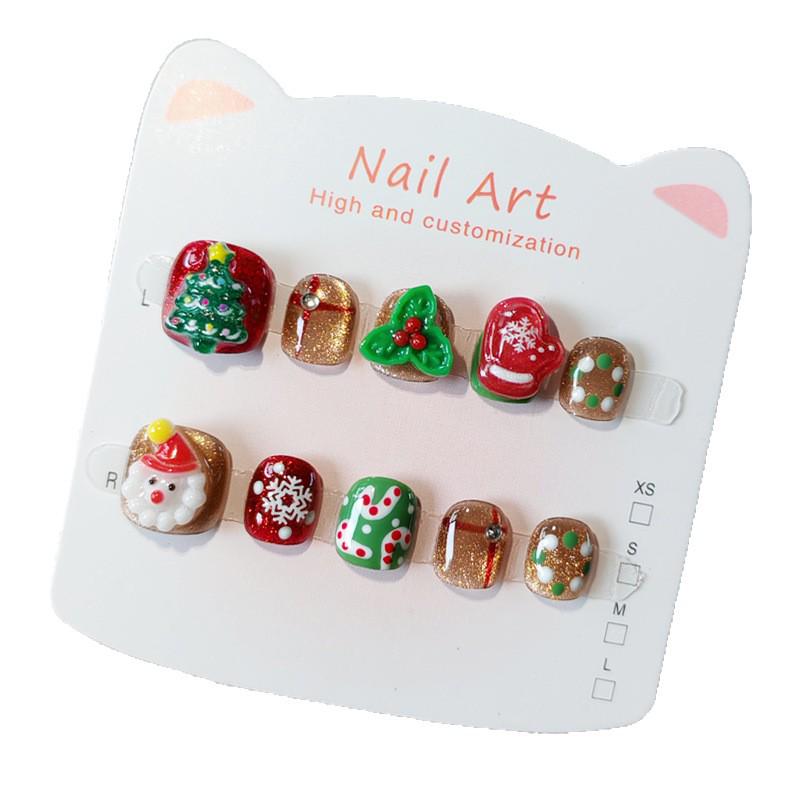 Kinder Katzenaugen Weihnachtsbaum Nagelsticker - Handgemacht, Tragbare Cartoon-Kunst für Alter 3-11.