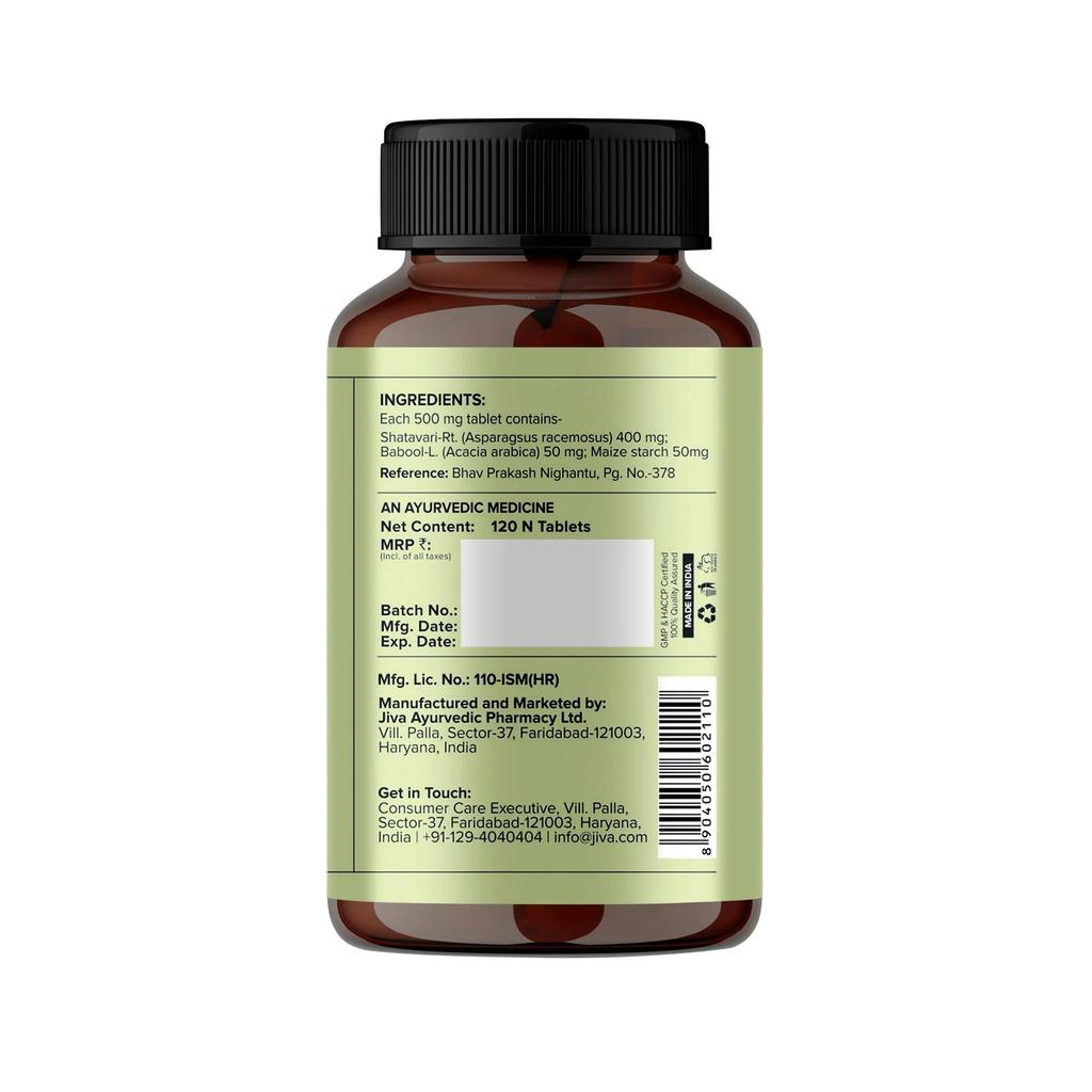 Shatavari Tablets 500 Mg | Classical Ayurvedic Shatavari (Asparagus Racemosus) Tablets | Jiva | 120 Tabs