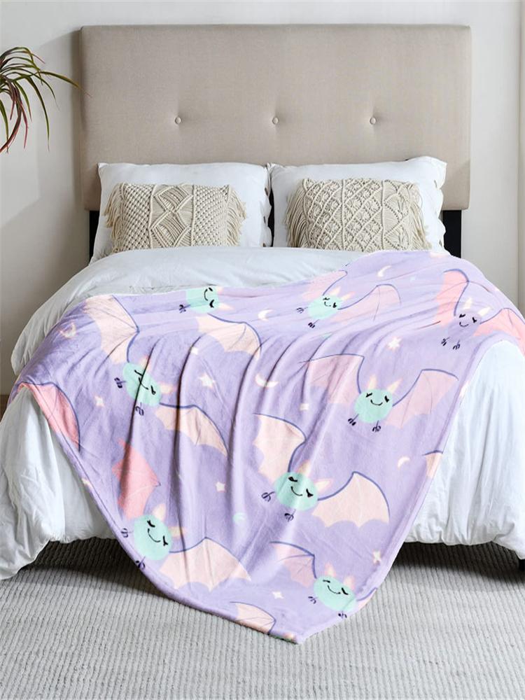 1 piece purple bat-themed flannel blanket, soft, suitable for sofa, bed, office, all-season use.