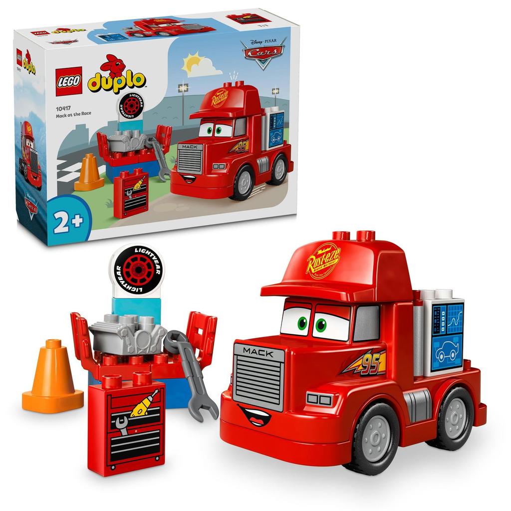 LEGO Duplo Race Track Mac Toy, Birthday Gift, Educational Building Blocks, for Boys and Girls, Ages 1.5, 2, and 4, Vehicle, Miniature Car, 10417