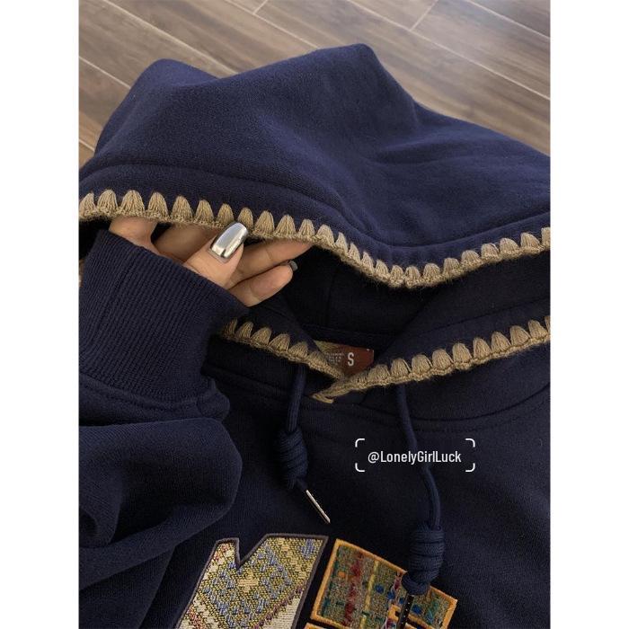 

Женская толстовка оверсайз темно-синего цвета с капюшоном - Осенняя, приталенная, свободного кроя, топ в ленивом стиле XL