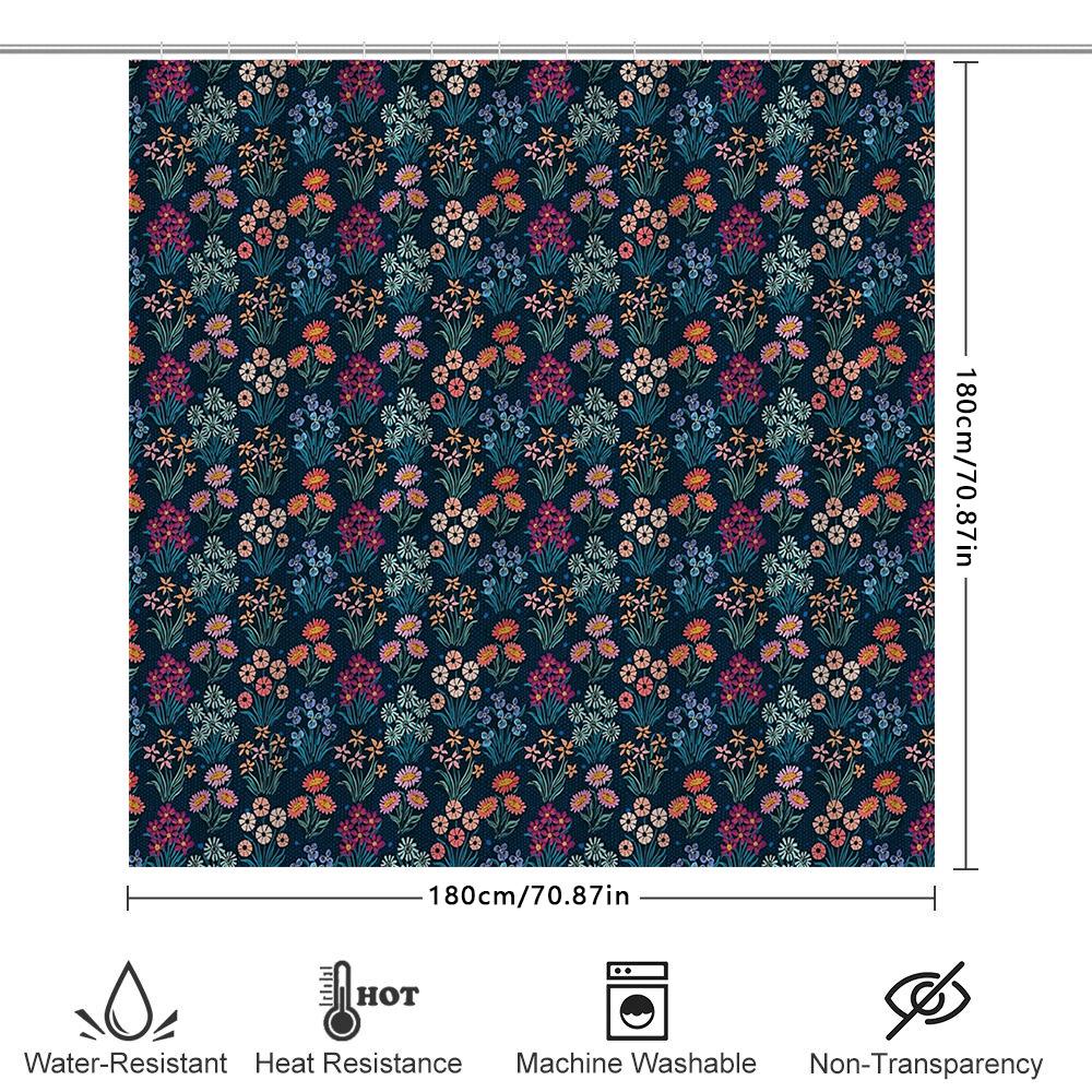 Floral Shower Curtain Botanical Print Nature Theme Bathroom Decor Vintage Style Waterproof Fabric Liner For Spa