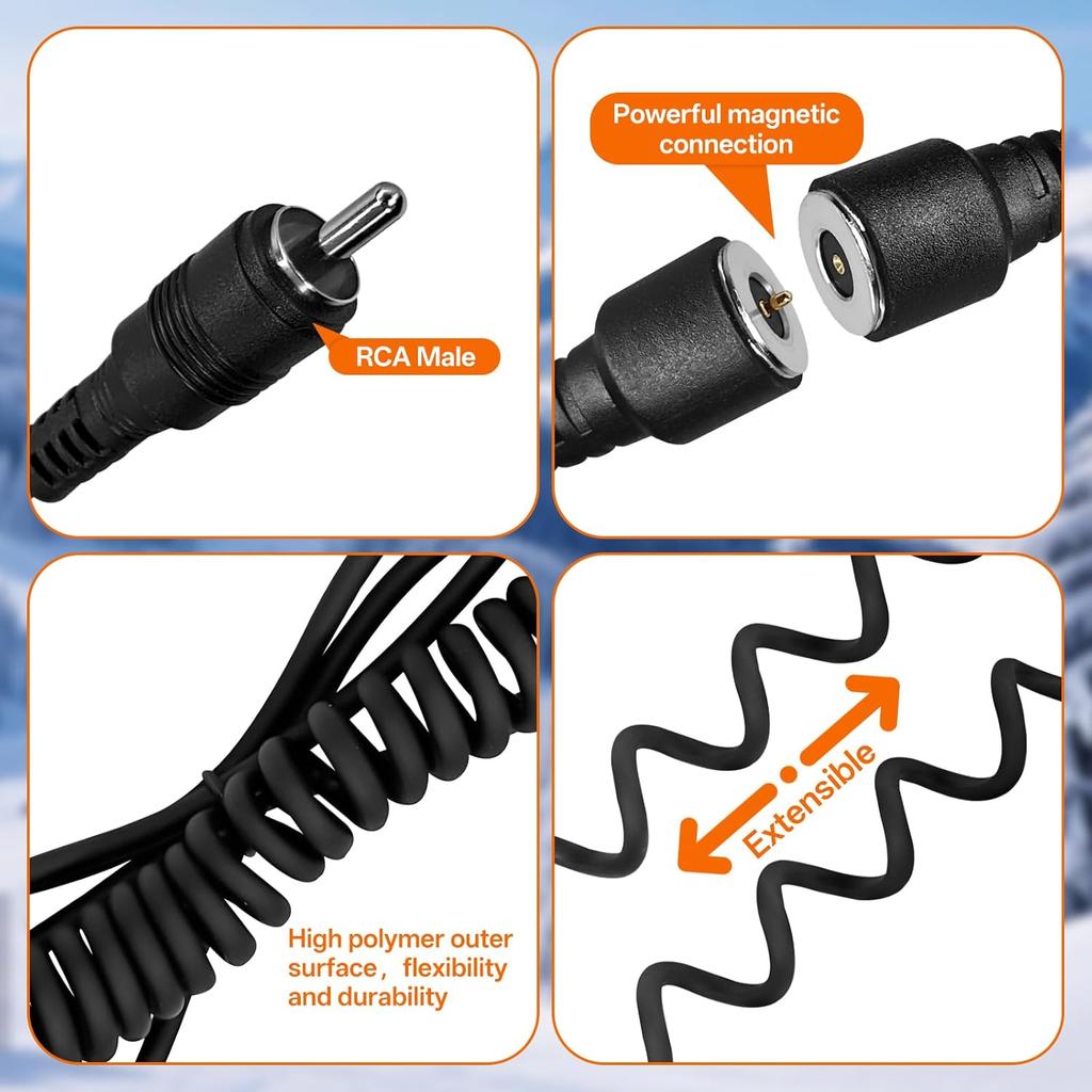 Magnetic Power Cord, Snowmobile Helmet Heated Shield Cord for Heated Most Electric Shields, Helmet, Visor Port