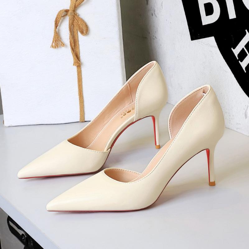 Korean Style Pointed Toe Slim Heels With Shallow Mouth Side Hollow Office High Heels For Pedicures And One Foot For High Heels