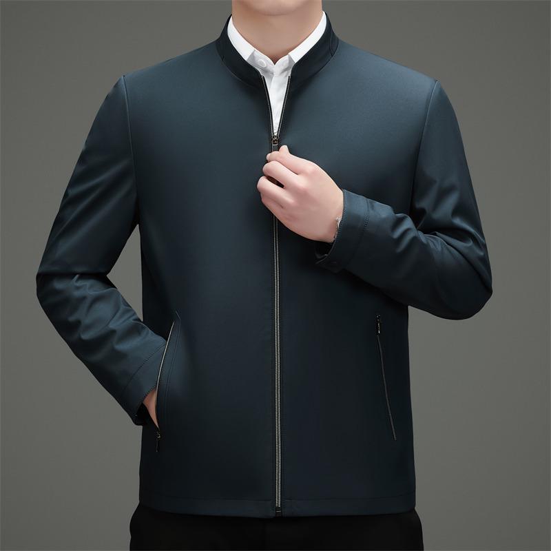 2026 Spring Men's Plus Size Business Jacket - Solid Color, High-End Stand-up Collar Outerwear