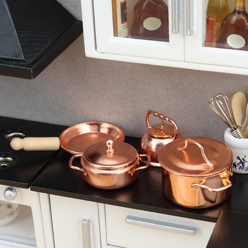 Miniature Kitchen Cooker 1/12 Scale Metal Cookware Strong Design For Realistic Play Scenarios