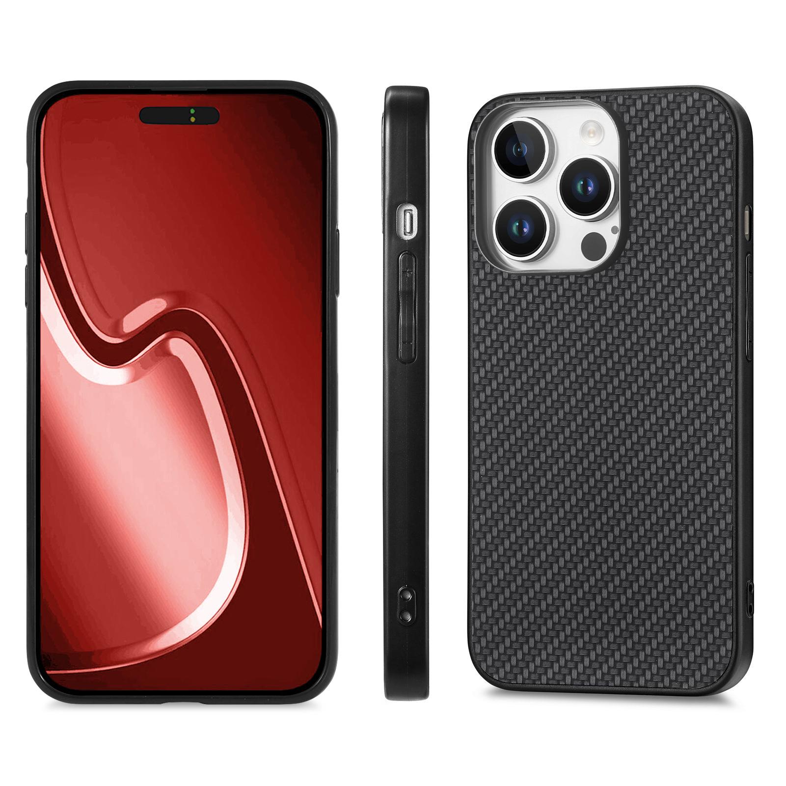 

For iPhone 16 Pro Case Carbon Fiber Texture PU+PC+TPU Phone Cover Brown