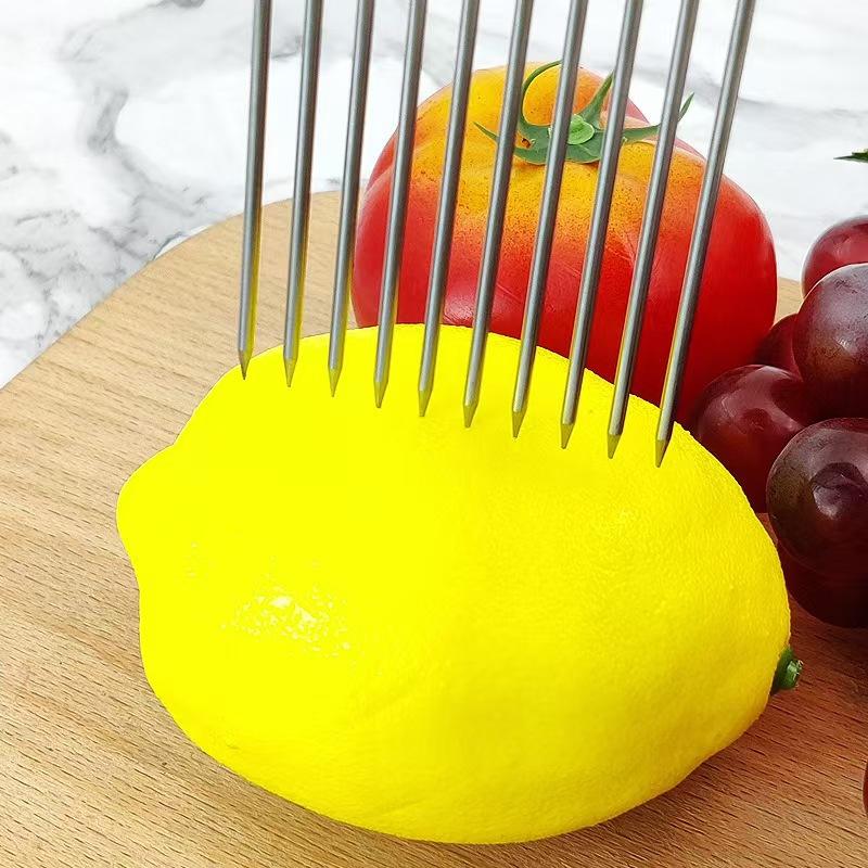 Stainless Steel Onion Cutter Holder Food Slicers Assistant Tomato Onion Slicer Holder Vegetables Cutting Fork Kitchen Gadgets