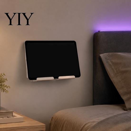 Clear Acrylic Wall Stand Tablet Mount Holder, Universal Mounted Smartphone Stand, Smooth Surface Phone Holder Cable And Charging Hole Organizer