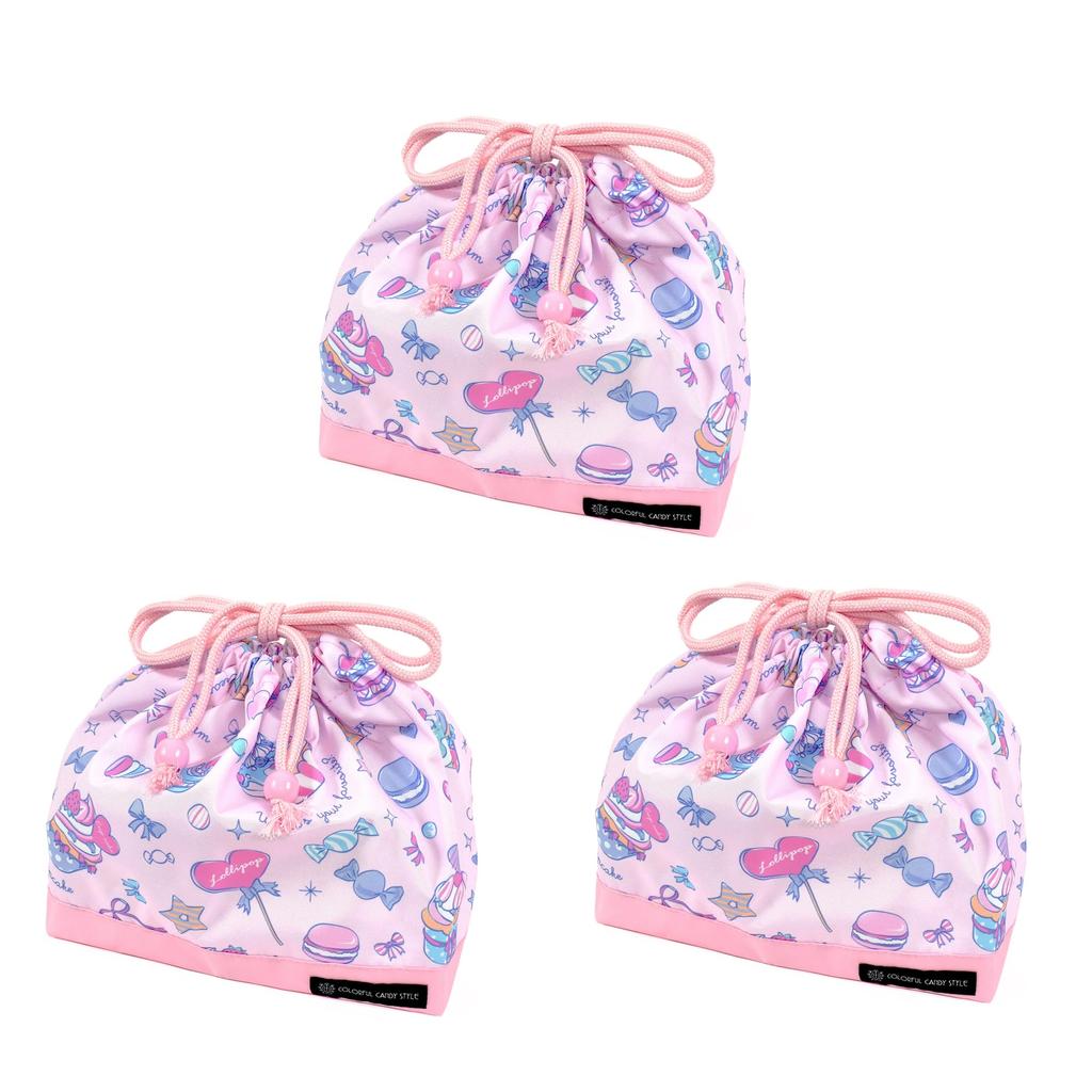 COLORFUL CANDY STYLE Drawstring Lunch Gusseted Name Milky Sweets Candy A La Set of Cute for Lunch Kindergarten Lunch Stylish Pouches for Elementary