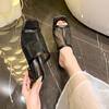 Fashion High Heels Women Slippers Square Toe Sandals Summer 2025 New Mesh Slingback Shoes Dress Party Pumps Woman Slides Zapatillas