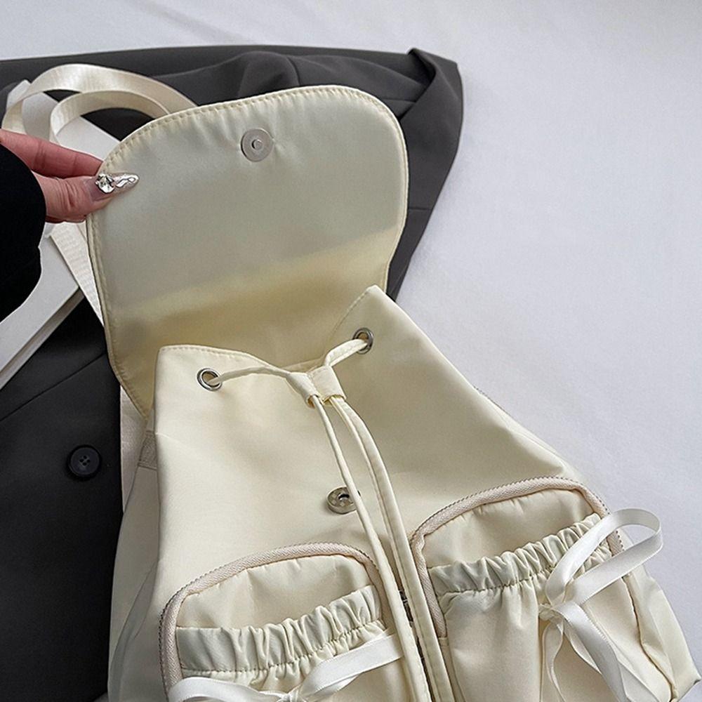 Korean Style Nylon Bag Bowknot Bow Shoulder Bag Casual Drawstring Backpack  Office Worker