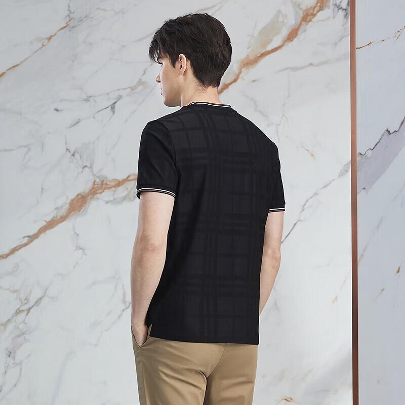 Qipai Men s Premium Checked Jacquard Short-Sleeve T-Shirt L