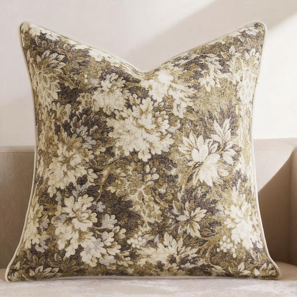 Retro Floral Throw Pillow Cover Cojines 45X45 Chenille Yarn-Dyed Jacquard Square Pillowcase Decoration Sofa Cushion Covers