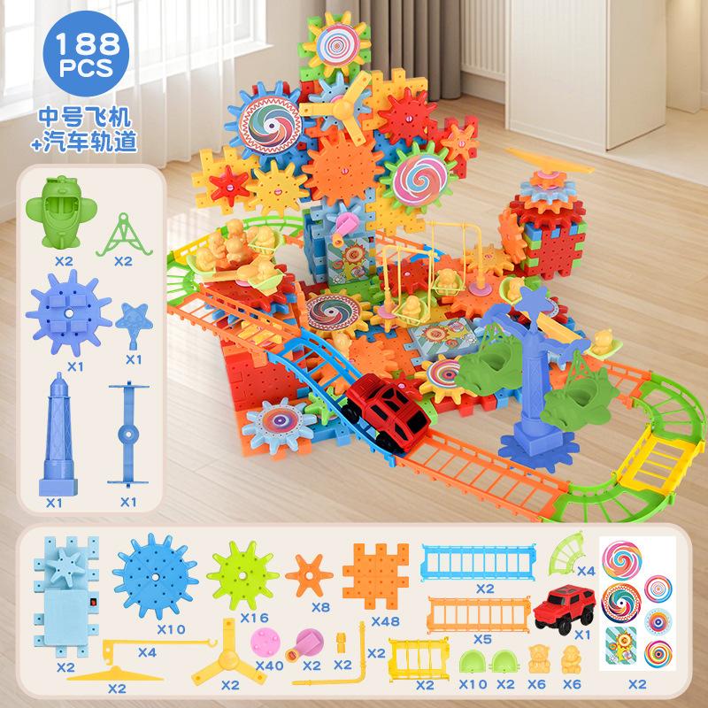 Electric Gears 3D Airplane Puzzle Model Building Kits Plastic Brick Block Educational Toys for Kids Children Blocks Building Toy