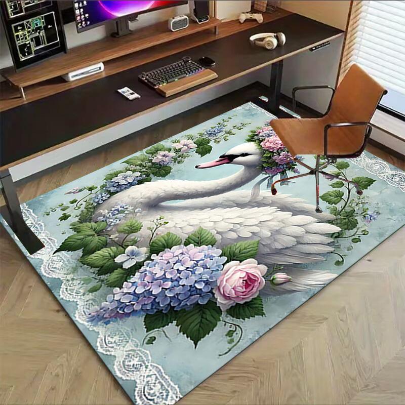 1PC Swan Flowers Anti-slip carpet, suitable for Office, bedroomand playrooms. It can also be used as a sofa footrest cover-R56