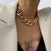 Punk Miami Cuban Choker Necklace Collar Statement Hip Hop Big Chunky Aluminum Gold Color Thick Chain Necklace Women Zircon