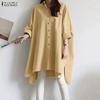 Women Turn Down Collar Loose Casual Long Sleeve Plain Blouse