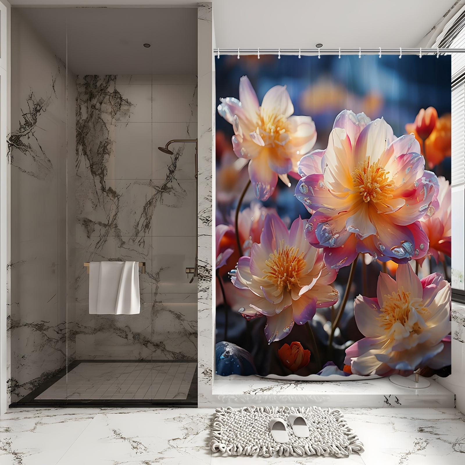 

Enchanting Dahlia Bath Curtain - Soft Pastel Blooms & Dew Drops, Waterproof Home Decor Adds Romantic Beauty to Your Bathroom W90XH180cm
