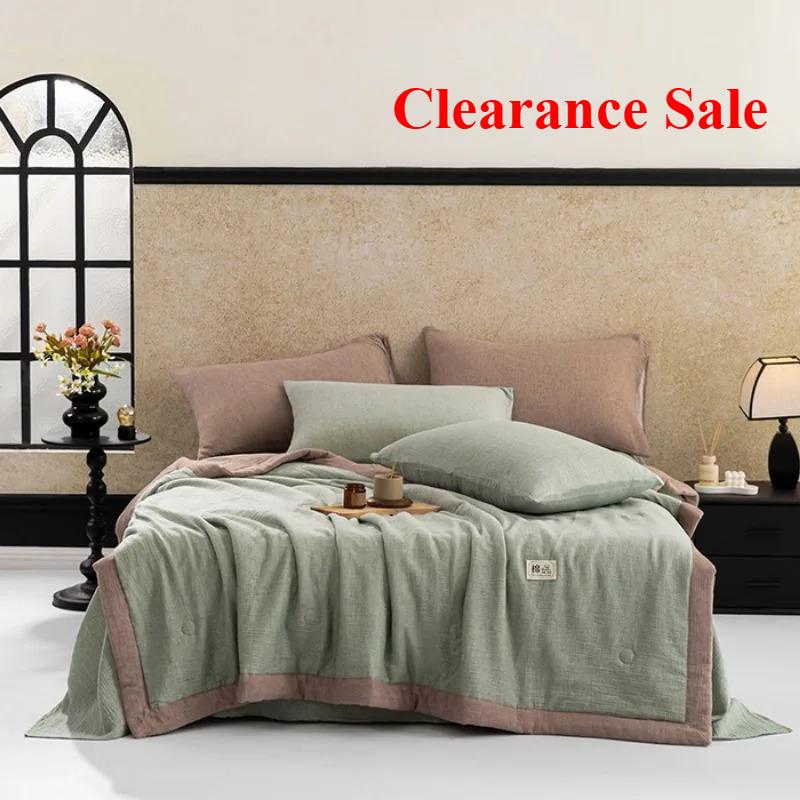 Solid Color Cotton Bubble Double-layer Yarn Summer Quilt Soybean Summer Quilt Four-piece Summer Cool Air Conditioner Quilt