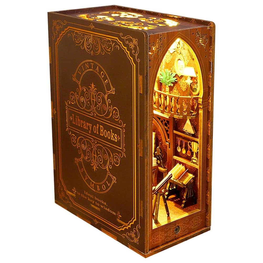 

Moin Moin Dollhouse Miniature DIY Kit Book Style Paper Craft with LED Light and Music Box Home Decor Classic Retro Design