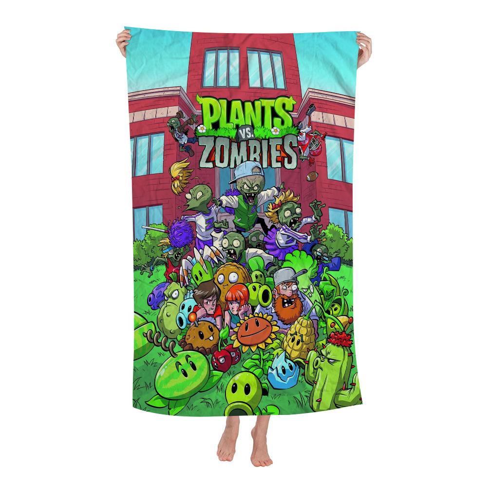 Plant-Vs -Zombie Beach Towel Cartoon Cute Summer Kids Large Bath Pool Beach Towel Microfiber Absorbent for Swimming Travel