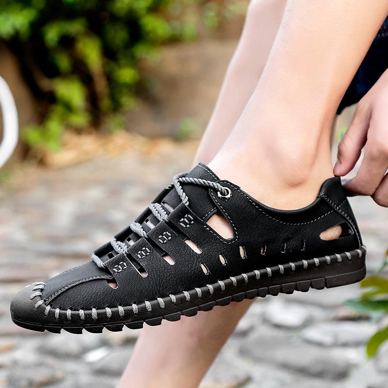 Sommer 2025 handgefertigte große Größe Outdoor Bach Rückverfolgbarkeit atmungsaktive Sandalen Herren leer lässig Herren Lederschuhe Doudou Schuhe