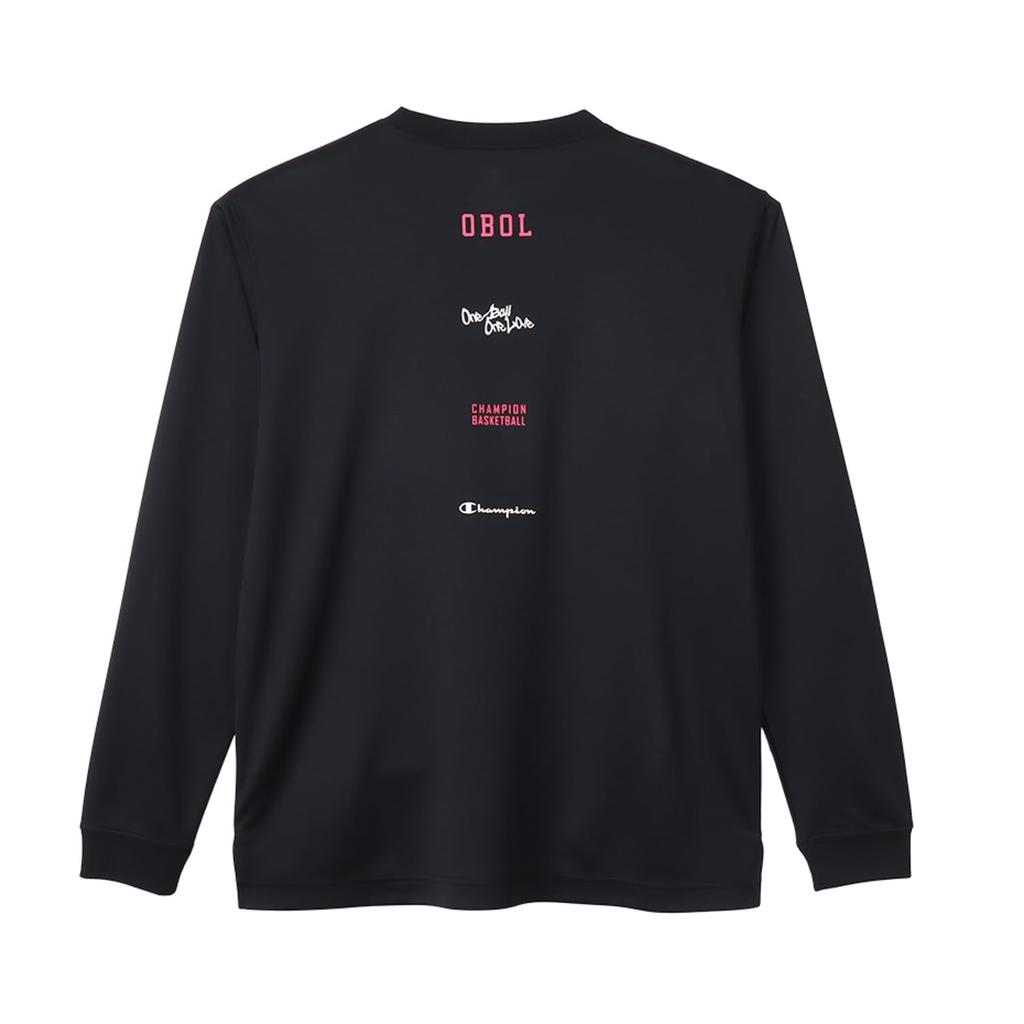 Champion Long Sleeve Crew Odor Quick Script Mini Long Sleeve Basketball Black X Pink Kids' T-Shirt, Neck, Antibacterial, Resistant, Drying, Logo,