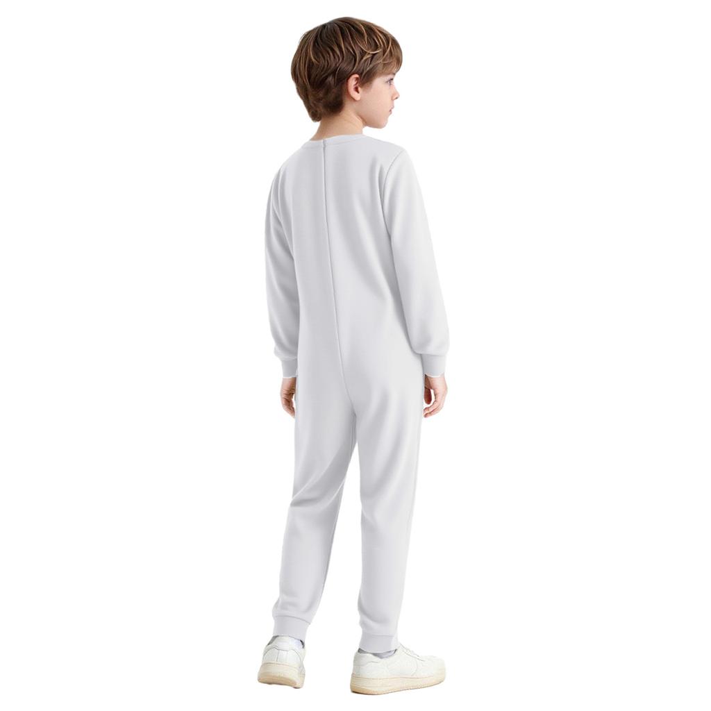 Unisex Kids Special Needs Clothing Round Neck Long Sleeve Back Invisible Zipper One Piece Cotton Jumpsuit
