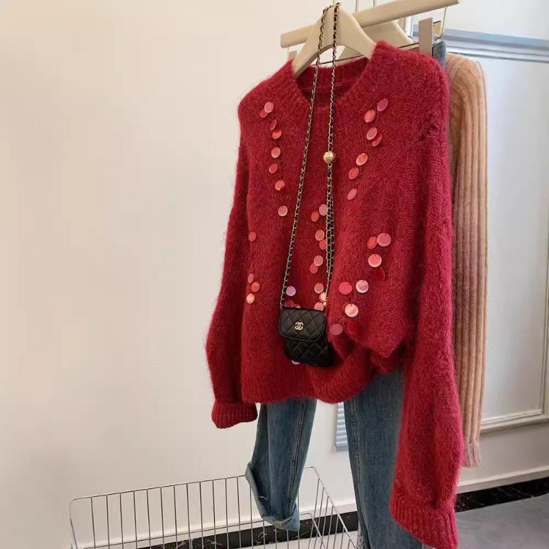 Maillard Mohair Sweater for Women In Winter with Lazy Wind Soft Waxy Thickened Tea Style Chic Knitted Top
