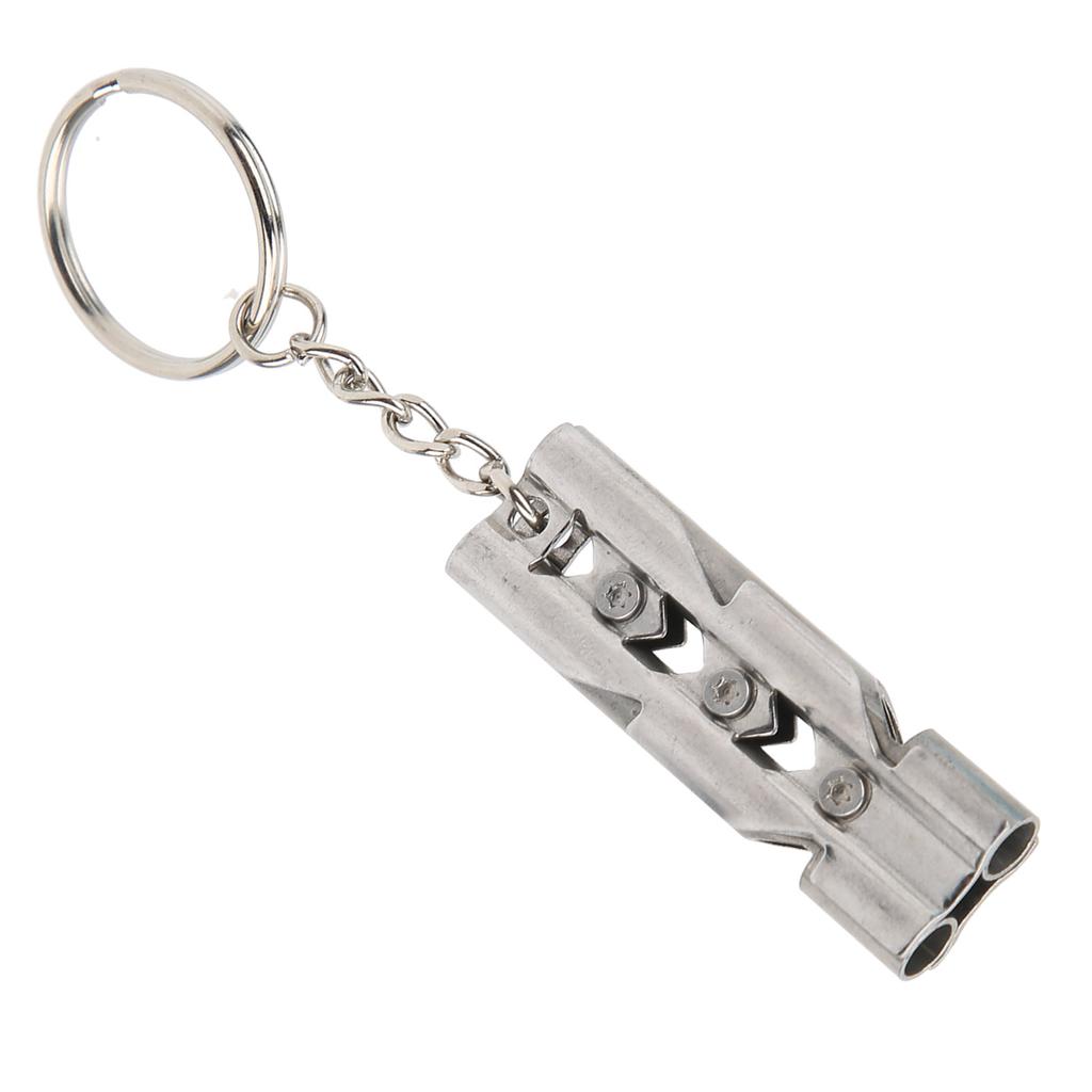 Outdoor Stainless Steel Emergency Survival High Decibel Double Tube Whistle with Keychain