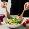 2Pcs Acacia Wood Salad Servers Polished Portable Salad Tongs Long Handle 10.5 Inch Spoon and Fork Set Serving Utensils