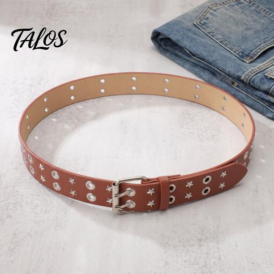Casual Jeans Accessory 105cm Studded Punk Belt for Women, Faux Leather Grommet Waist Rock Band with Double Prong Buckle, Edgy Jean Music Festival