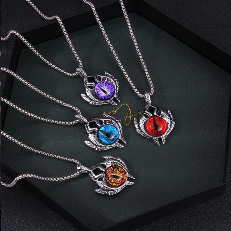 Longan Evil Eye Necklace: Titanium Steel with Orange Eyes - Trendy Hip-Hop Jewelry for Men