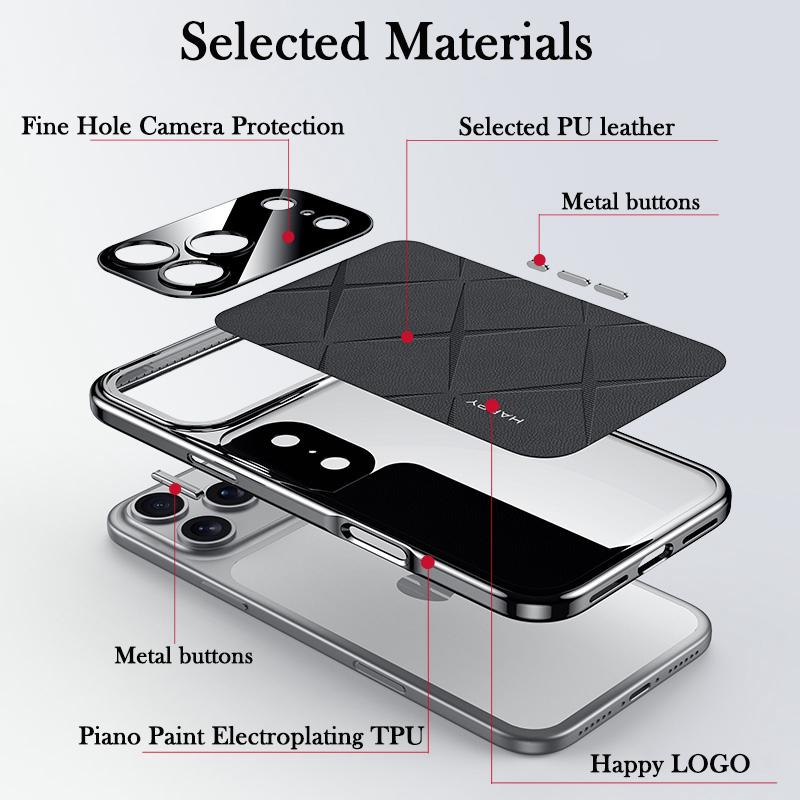 KEYSION Luxury Grid Pattern PU Leather Case for iPhone 17 Pro Max Plating TPU Camera Protection Phone Cover for iPhone 17 Air