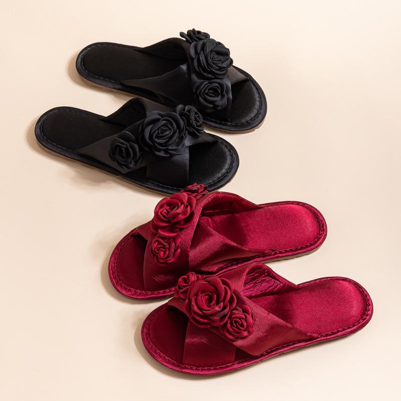 Open Toe Slides House Sandals for Women&Men Summer Satin Slip on Flat Sandals Indoor Outdoor Beach Shoes for Couple Dress Shoes Bedroom Slippers