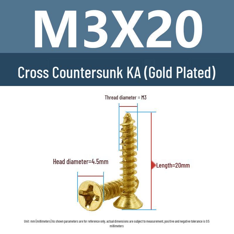 Yigu Gold-Plated Carbon Steel Self-Tapping Screws: Countersunk Head, Flat Head, Pointed Tail, Sizes M2-M4, Ideal for Electronics.