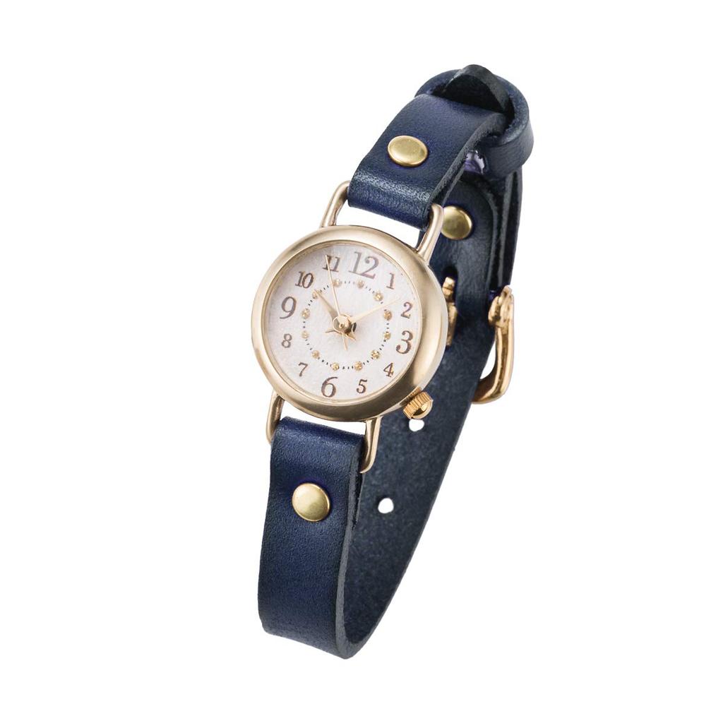 Rebic leather gold Japanese-made women's watch, quartz, battery-operated, strap, brown, (navy)