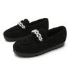 Fashion Luxury Winter crystal flower cotton shoes women shearling loafers sneakers warm plush moccasins fur flats woman plus size 42/43