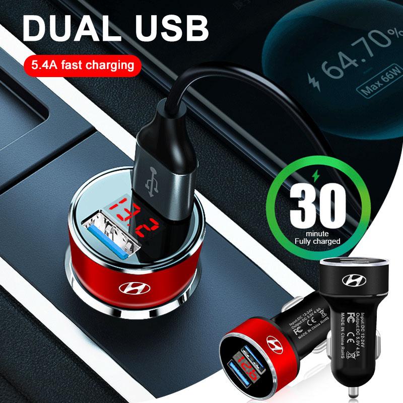 Car Charger 2 USB Ports Fast Charging Digital Display Car Accessories For Hyundai Tucson Solaris I30 Creta IX35 I40 IX20 Veloster