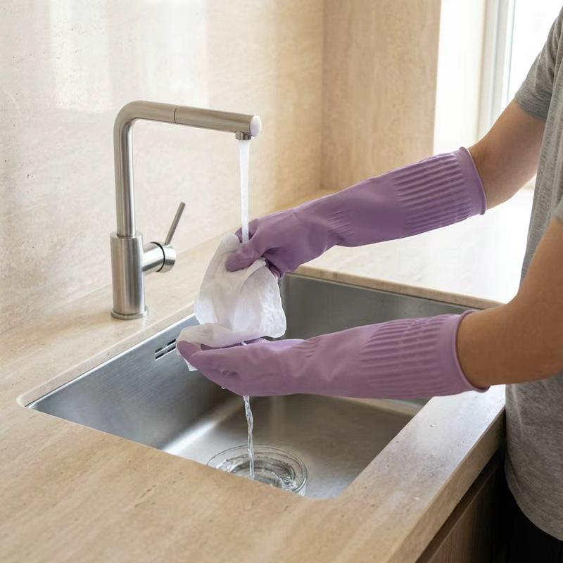 Extra Long Fleece-Lined Latex Dishwashing Gloves - Durable, Thickened Rubber for Household Cleaning