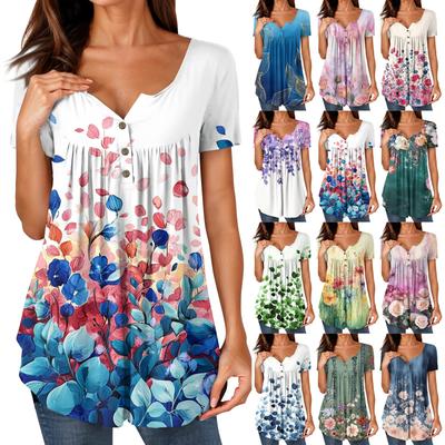 Dámske tunikové topy elegantné ležérne letné košele s krátkym rukávom voľného strihu plisované boho top