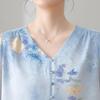 Mom's Summer Mid-Sleeve Chiffon V-Neck Shirt: Loose Print Top for Middle-Aged & Elderly Women