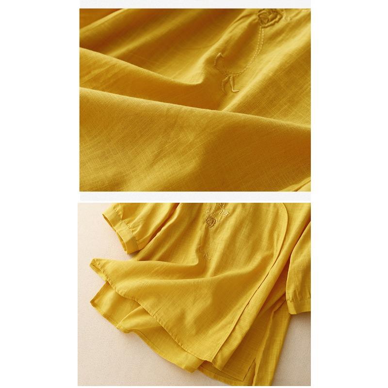 New Summer Style 700-quarter Sleeve Embroidered Shirt for Women's Literary Retro Loose Embroidered Cotton and Linen Top