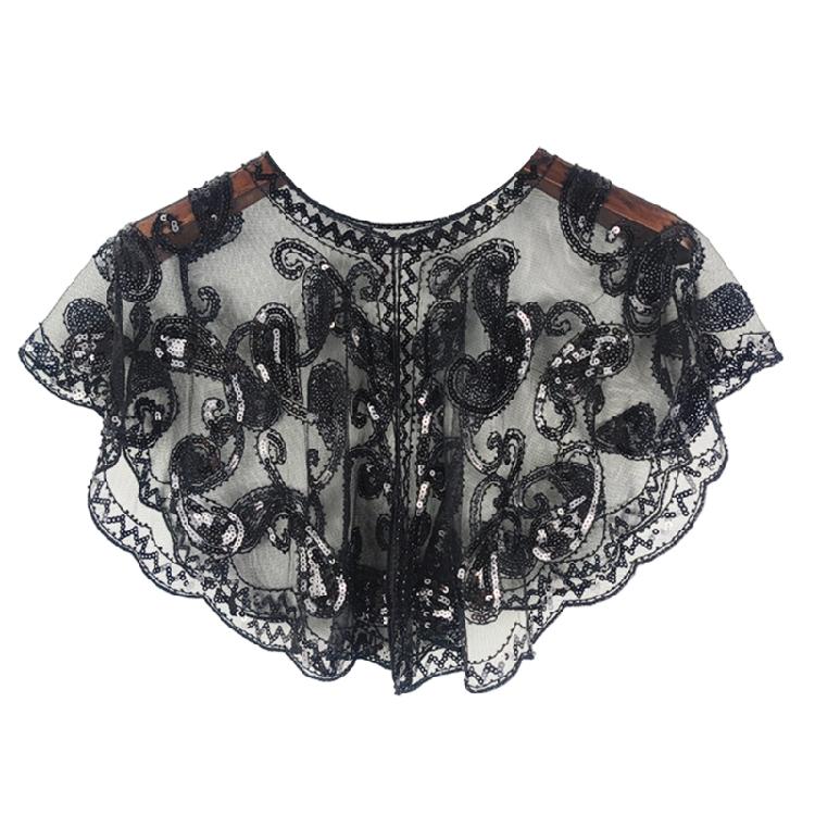 Short Mesh Shawl For Formal Clothes Feature Secure Sequins Detail Soft Polyester Cover Up Easy To Fold And Carry